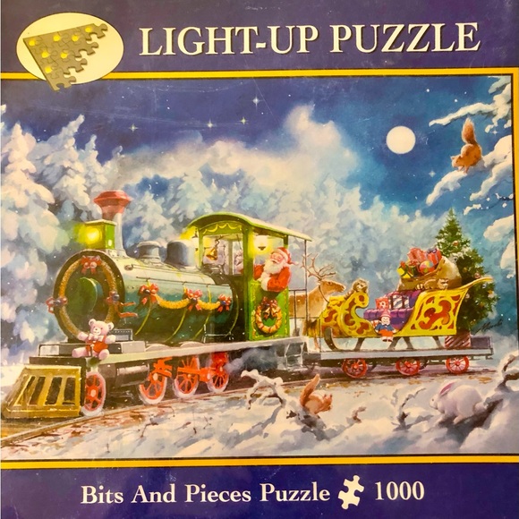 Bits & Pieces 1000 Piece Puzzle NEW Santa’s Train Lights Up & Frame Kit - Picture 1 of 10